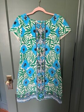 Lilly Pulitzer Blue & Green Floral Embroidered Shift Dress